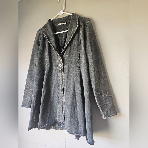 TESTIMONY Victorian Gold Button Jacket Womens Sz S Black Acid Wash French Terry. - Picture 7 of 16
